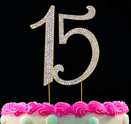 15th Birthday Cake Toppers Quinceanera Number 15 Bling Cake Topper Silver or Gold