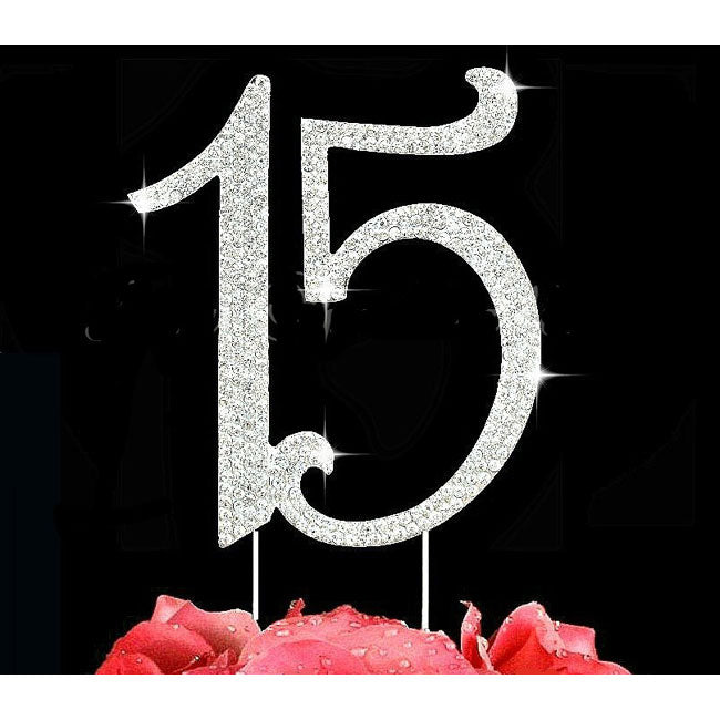 15th Birthday Cake Toppers Quinceanera Number 15 Bling Cake Topper Silver or Gold