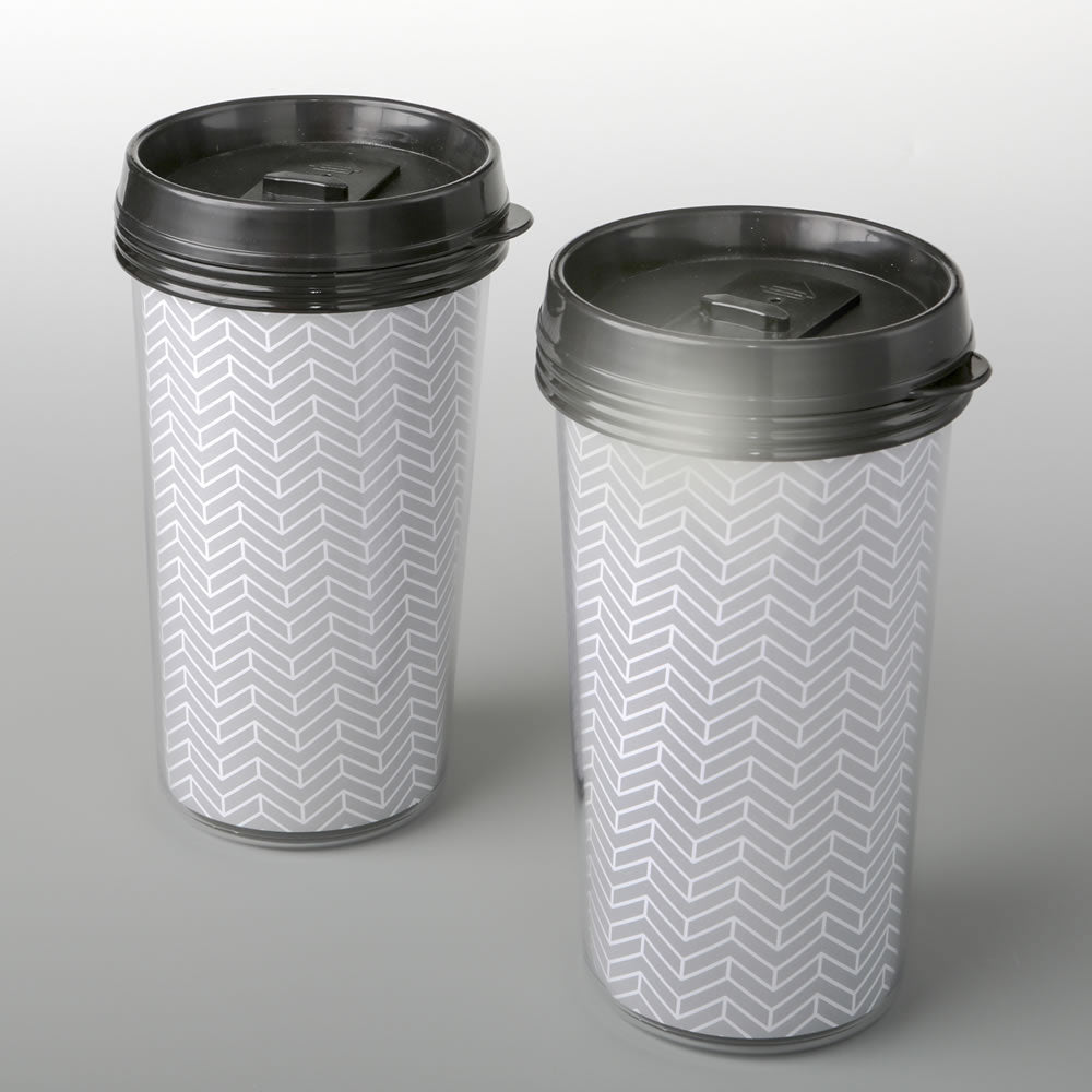Double Wall Insulated Coffee Cup With Silver Chevron Design