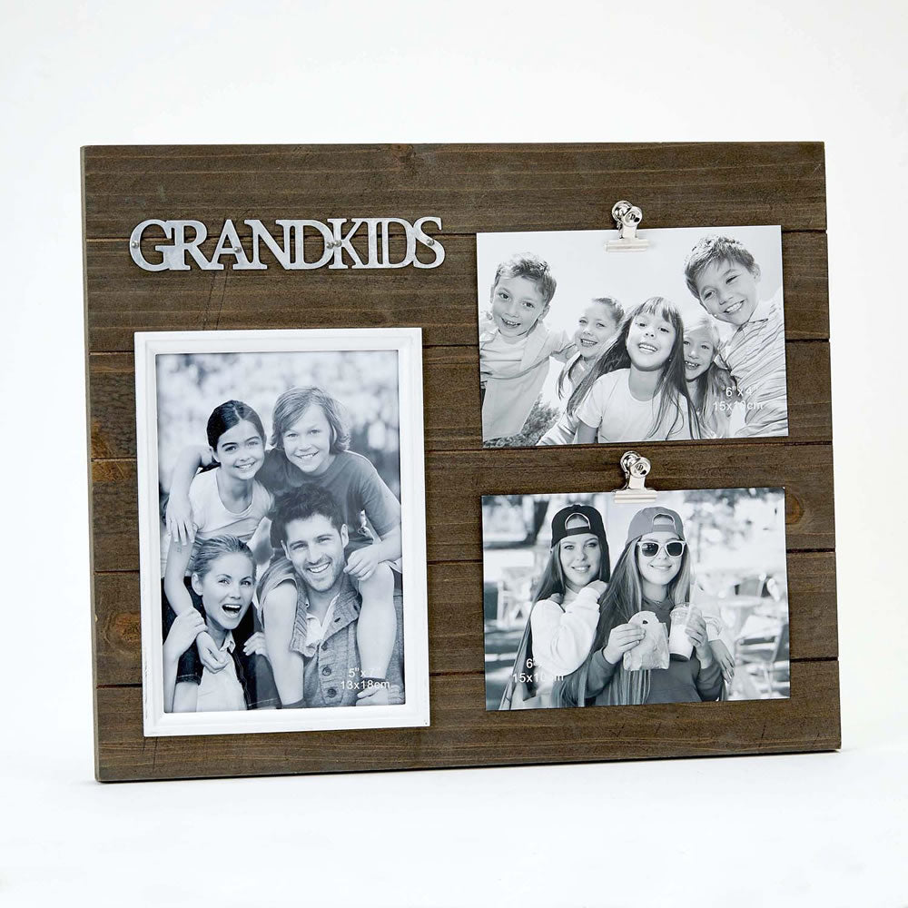 triple wood Grandkids frame - Holds one 5x7 and two 4x6 photos