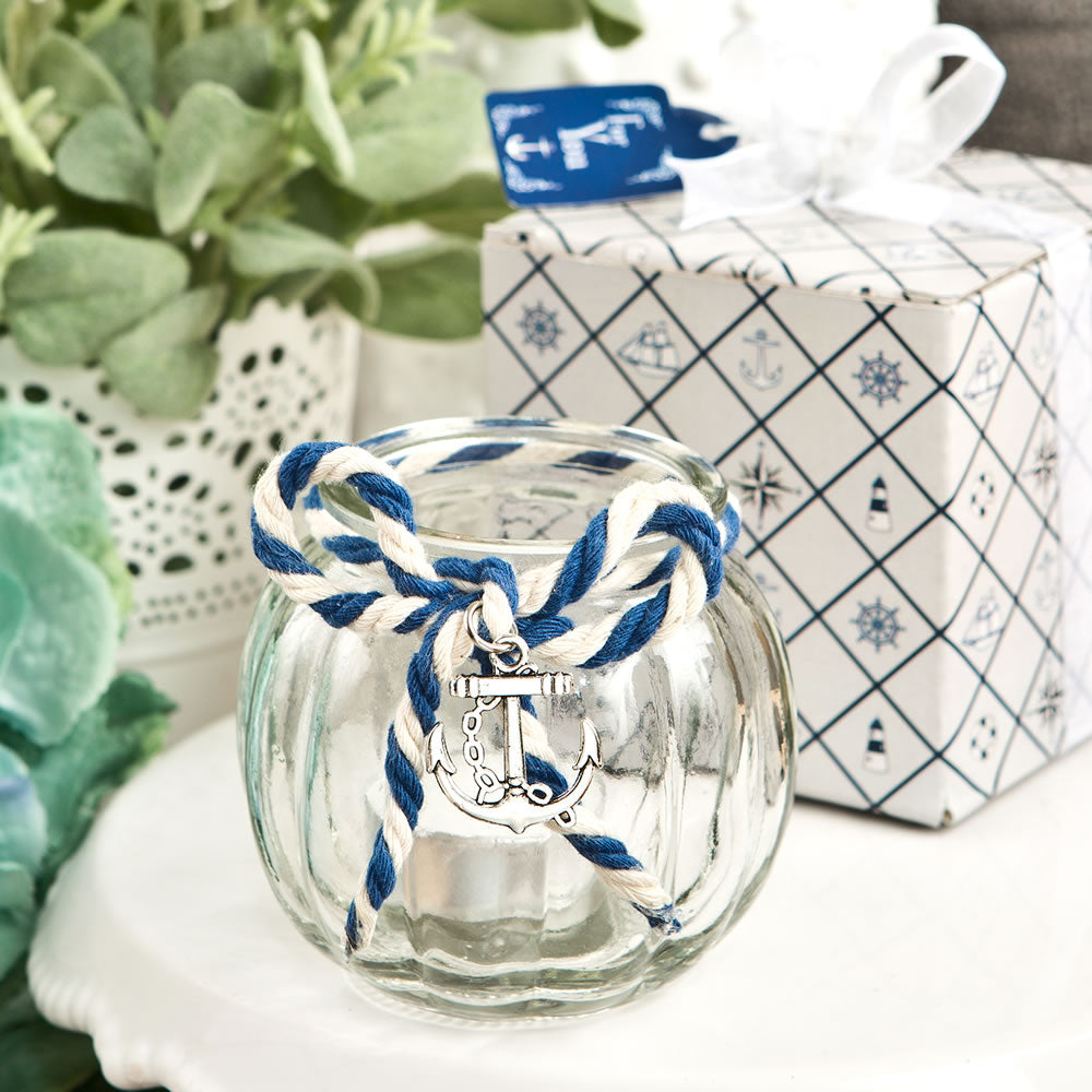 Anchor Nautical Themed Clear Glass Round Globe Candle Holder