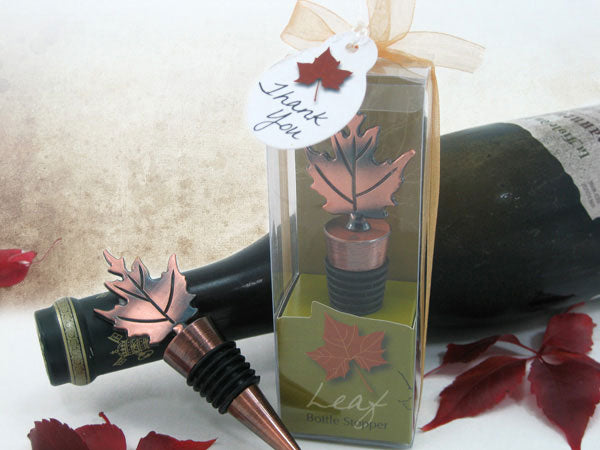 Bronze Elegance Fall Leaf Bottle Stopper in Designer Gift Box