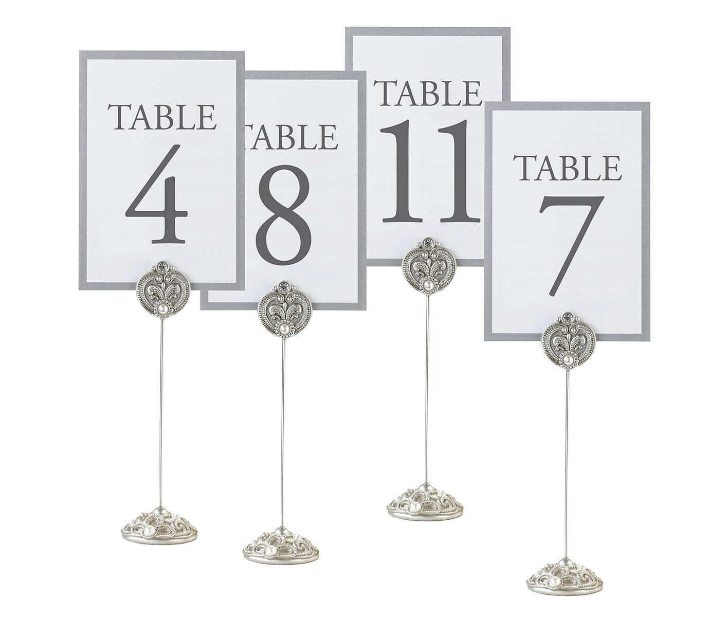 Elegant Silver Jeweled Table Number Holders Set of 4