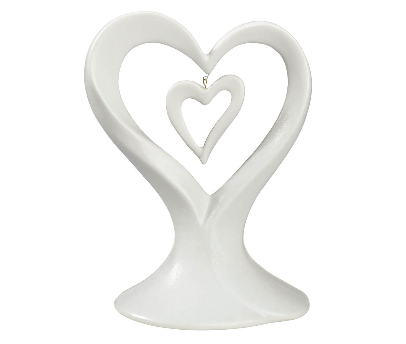 White Dangling Double Heart Porcelain Wedding Cake Topper