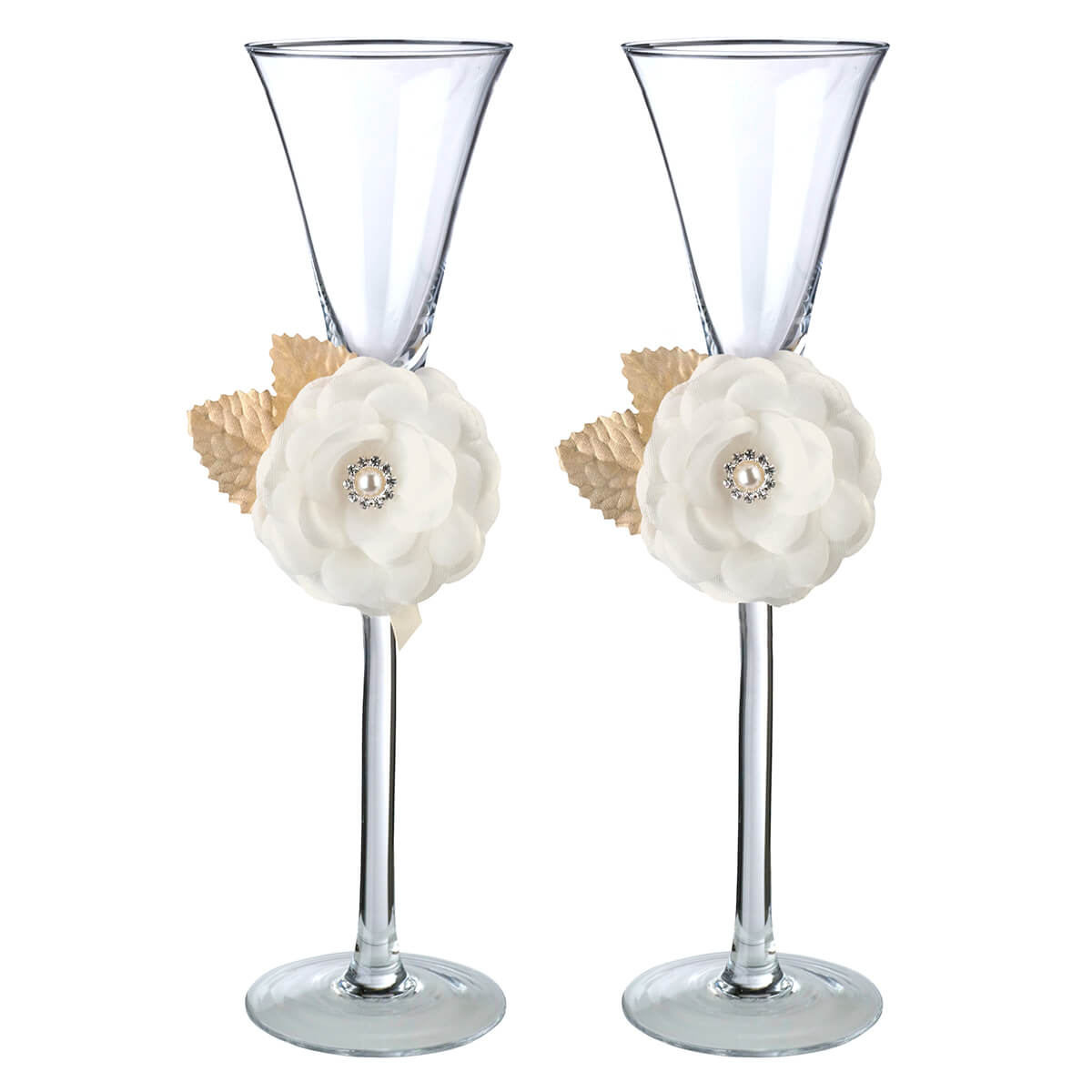 Cream Rose Wedding Toasting Glasses Set of 2