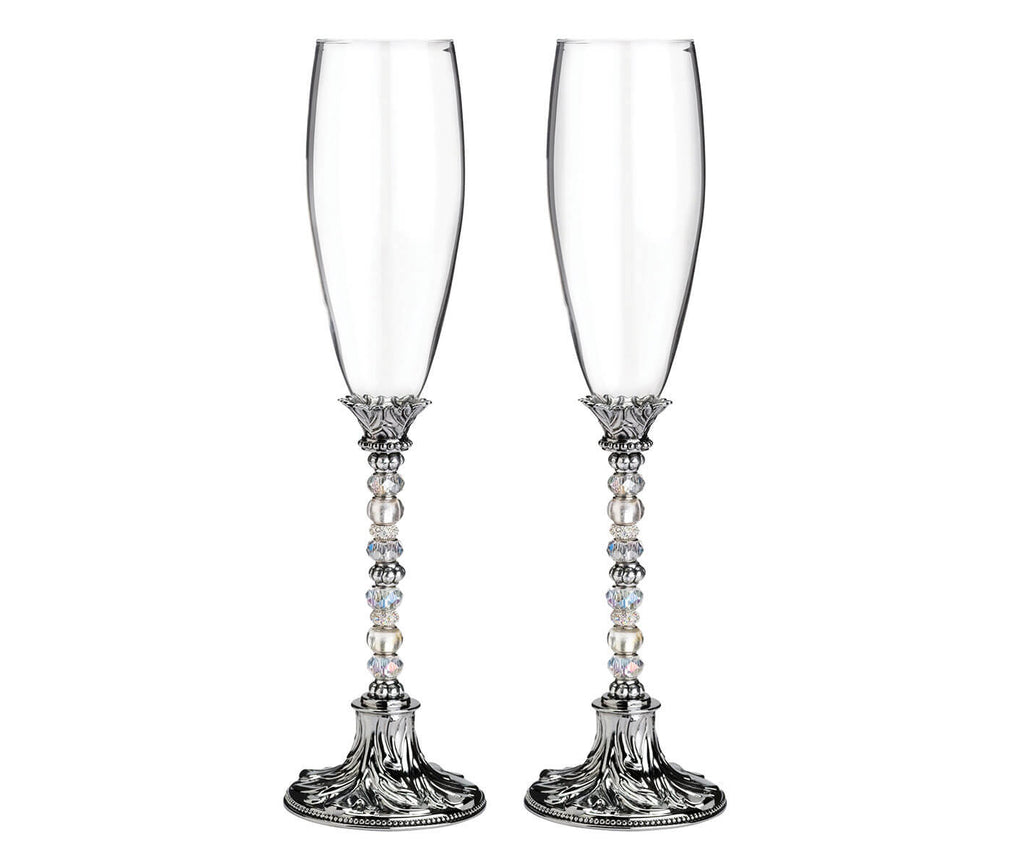 Silver Beaded Wedding Toasting Glasses Set of 2