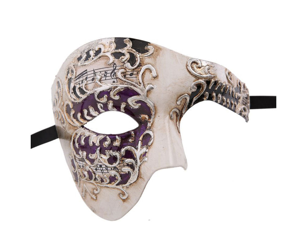 Black and Silver Musical Notes Half Face Phantom Masquerade Mask 