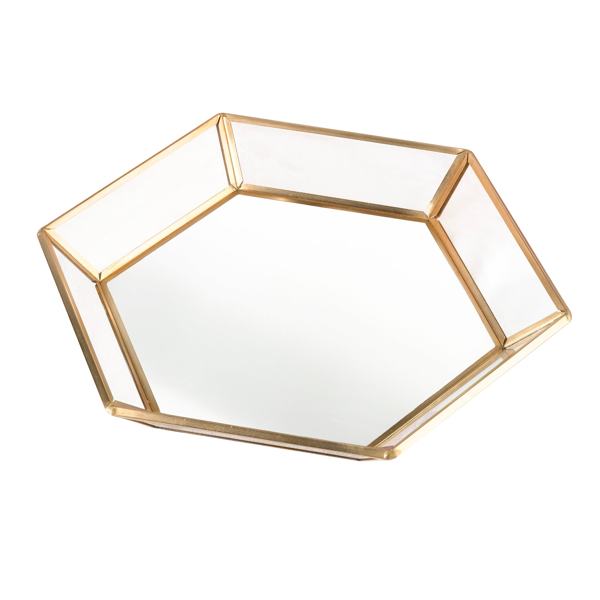 Geometric Gold Edge Mirrored Trinket Tray