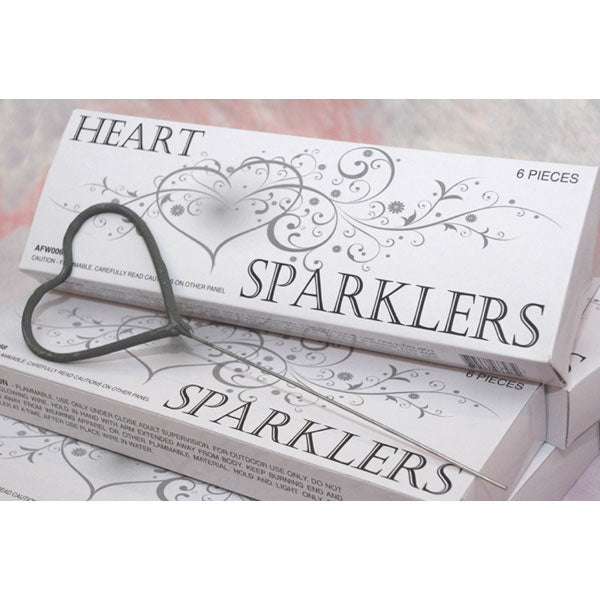 Heart Shaped Wedding Sparklers - Pack of 6