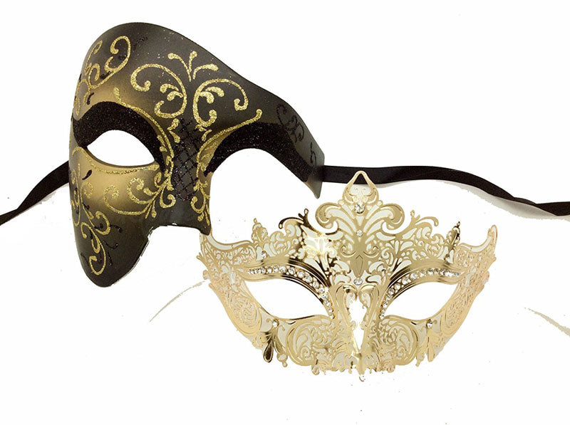 Black Gold Masquerade Masks for Couples