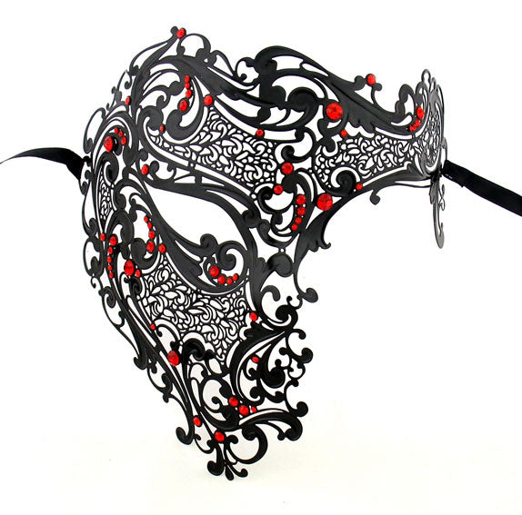 Black Red Fancy Full Cut Out Masquerade Mask