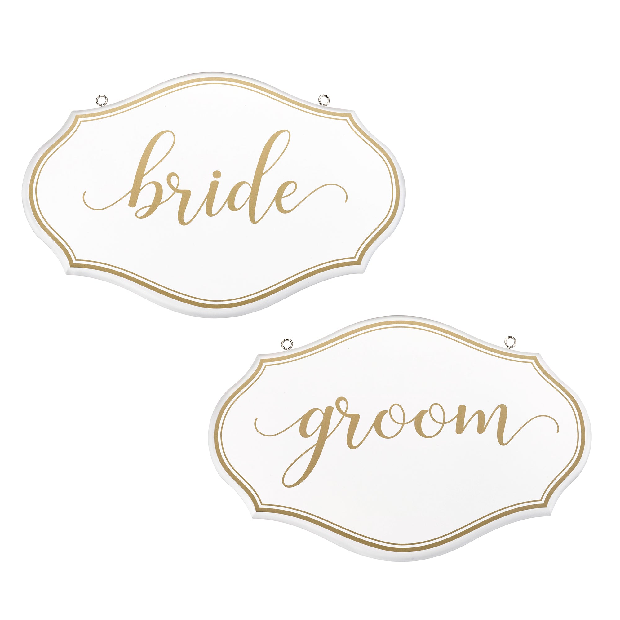 White and Gold Bride and Groom Chair Signs