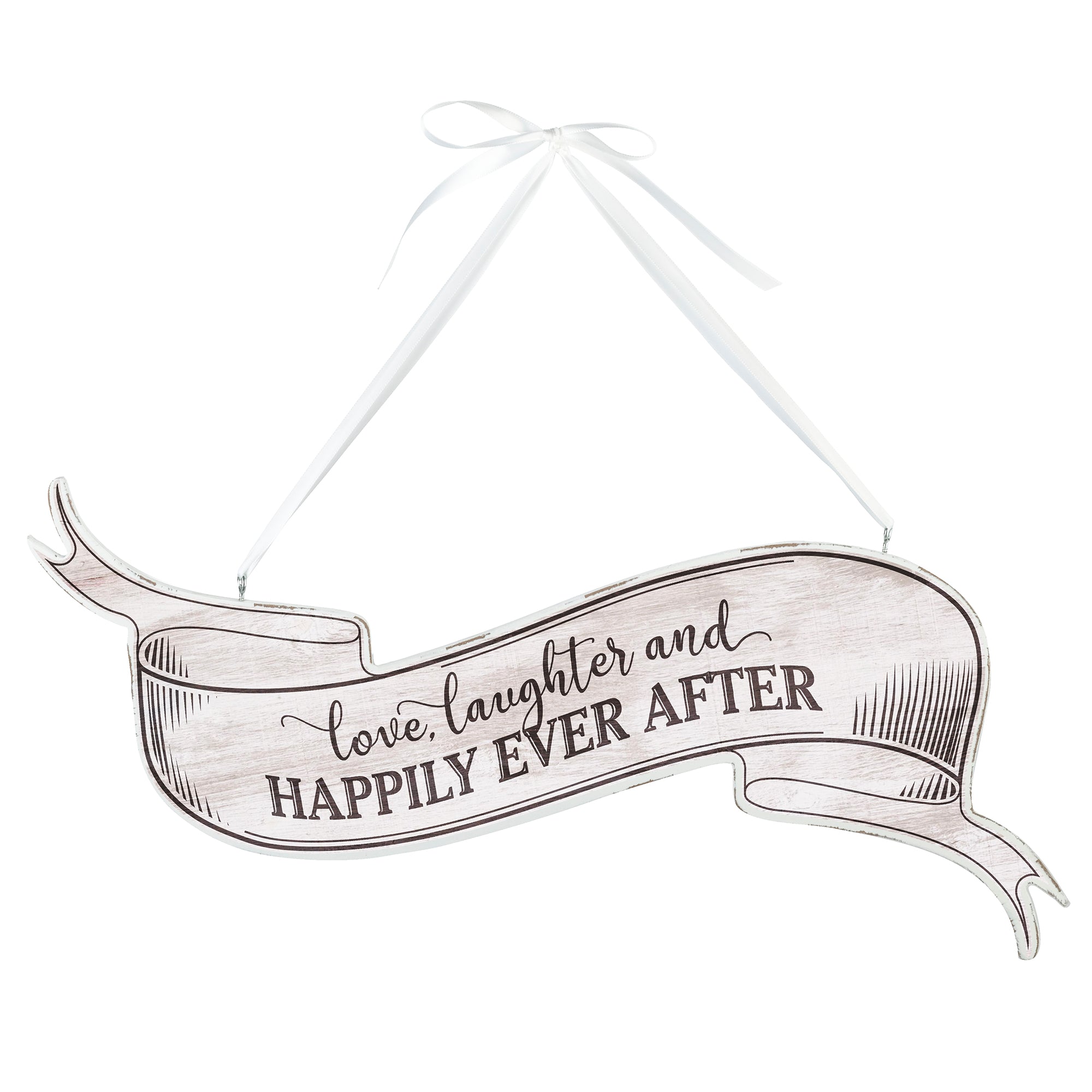 White Vintage Love, Laughter and Happily Ever After Sign