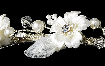 Bridal Headband Ivory Porcelain Flowers Tiara Headband