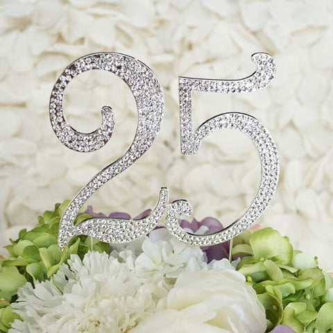 25th Birthday Cake Topper with Sparkling Crystals Bling Birthday Cake Topper