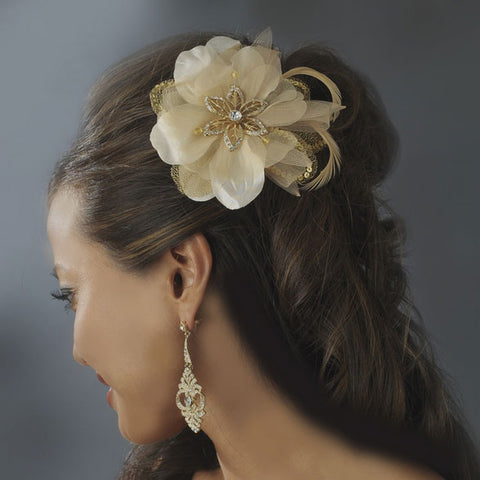 Crystal Rhinestone Matte Satin & Organza Bridal Flower Hair Clip