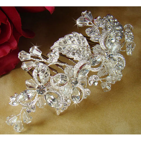 Silver Plated Floral Bridal Comb