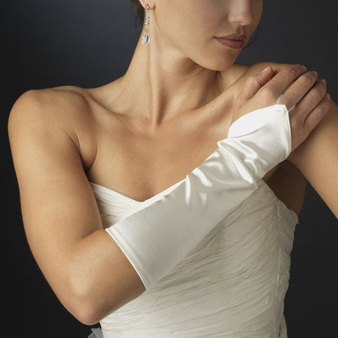 Satin Fingerless Elbow Length Bridal Glove (White or Ivory)