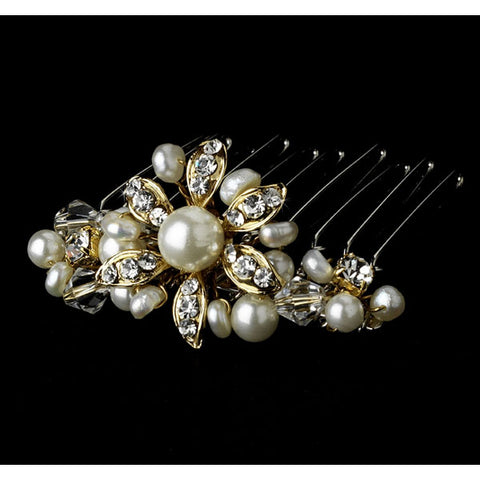 Hair Pin with Crystals and Pearls (Silver or Gold)
