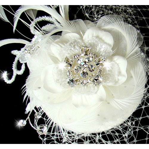 Exquisite Bridal Hat and Birdcage Veil on Clip White or Ivory