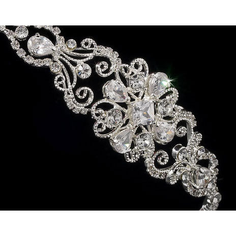 Silver Bridal Headband with Sparkling Side Ornament