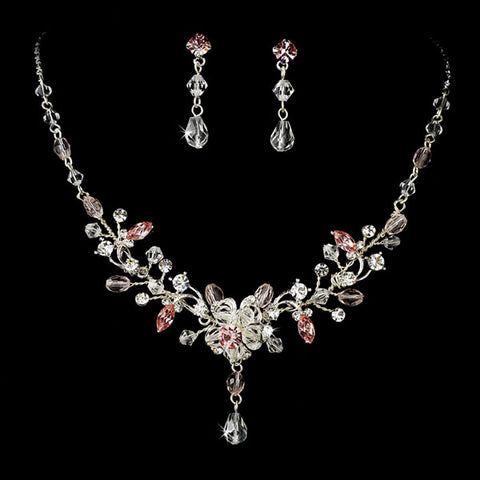 Crystal Vine Necklace and Earring Bridal Jewelry Set (5 Colors)