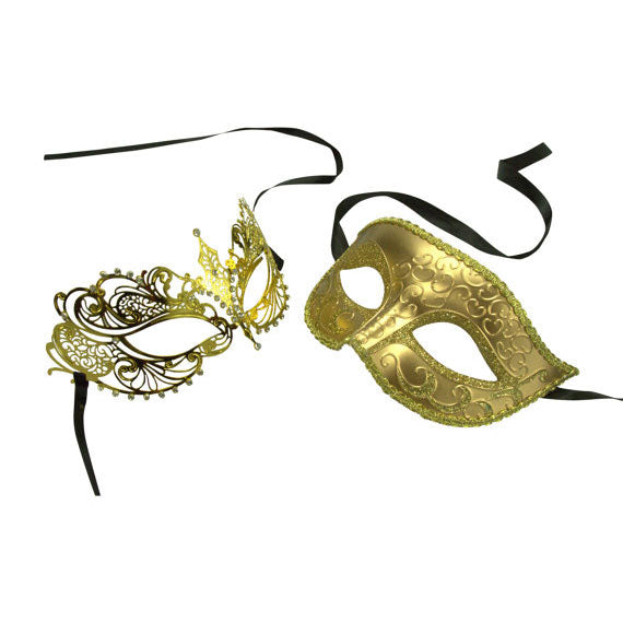 Gold His and Her Masquerade Masks - Bestselling Gold Couple Masks Set