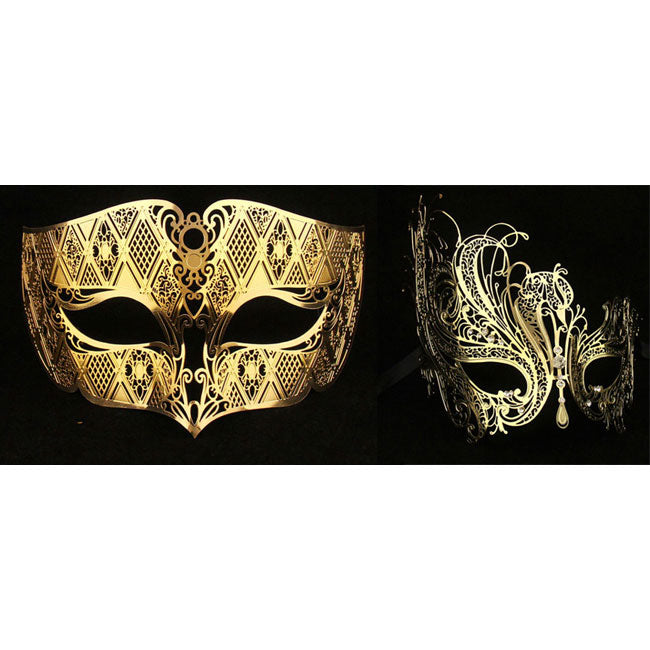 Lovers Men and Women Couple Masks - Gold Laser Cut Metal masks 2 pieces Set