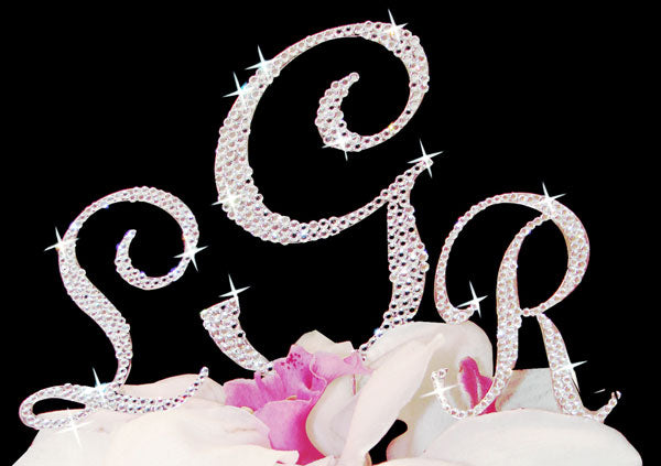 Monogram Cake Toppers Completely Covered Crystal Cake Initials Set of 3