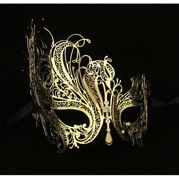 Gold Swan Laser Cut Metal Filigree Masquerade Mask