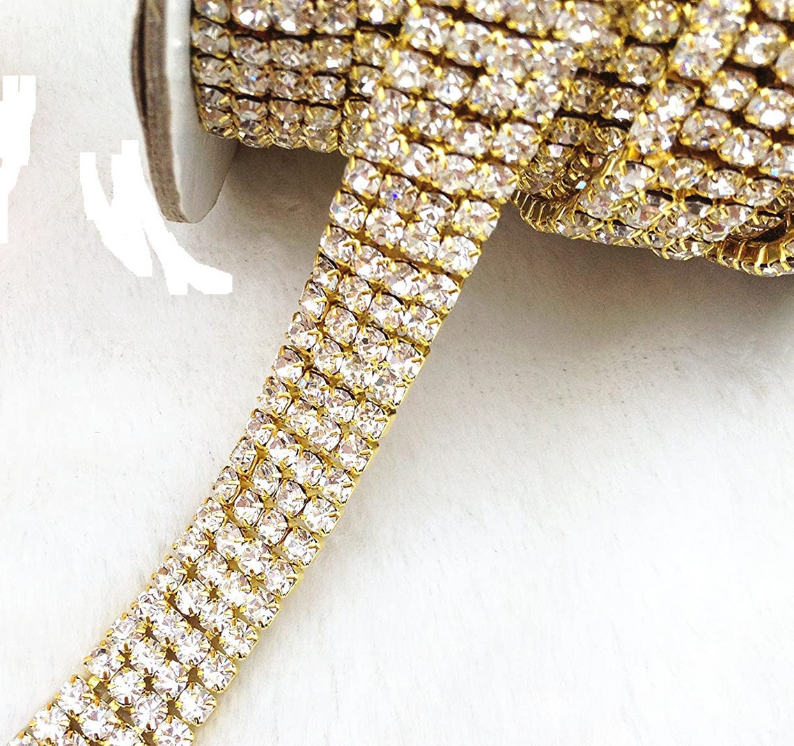 Sparkling 4 Row Cake Ribbons REAL rhinestone Diamond Cake Banding 1 Yard Silver or Gold