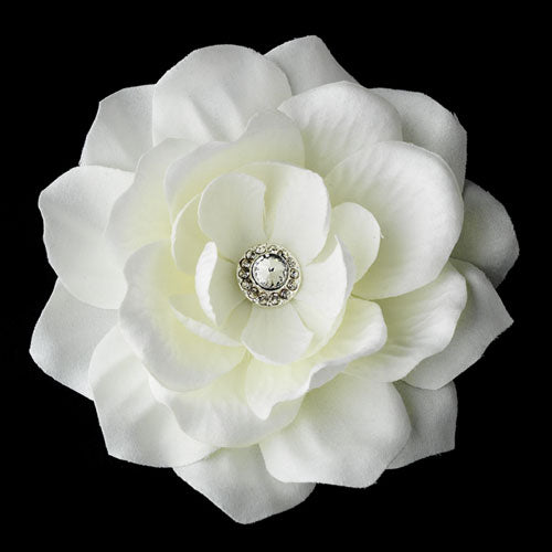 Elegant Diamond White Jeweled Delphinium Flower Bridal Hair Clip