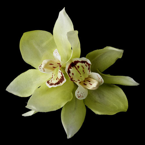 Realistic Looking Bridal Orchid Flower Hair Clip - Mint Green