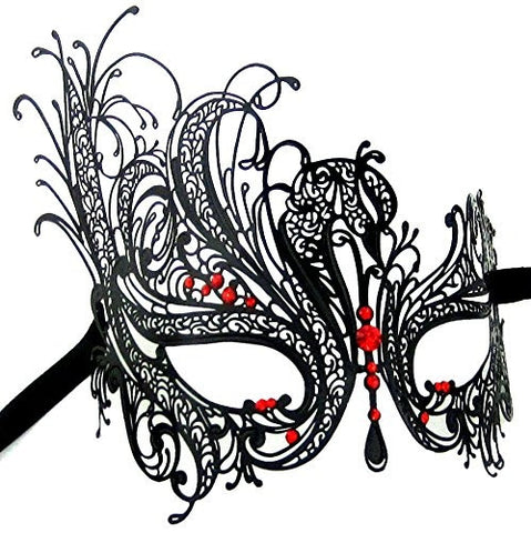 Black Swan Laser Cut Masquerade Mask with Sparkling Crystals