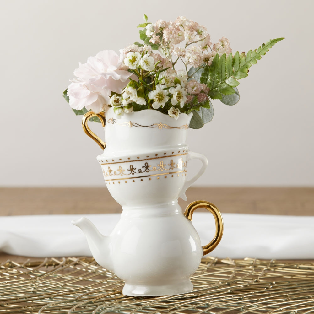 Tea Time Whimsy Ceramic Bud Vase Large size