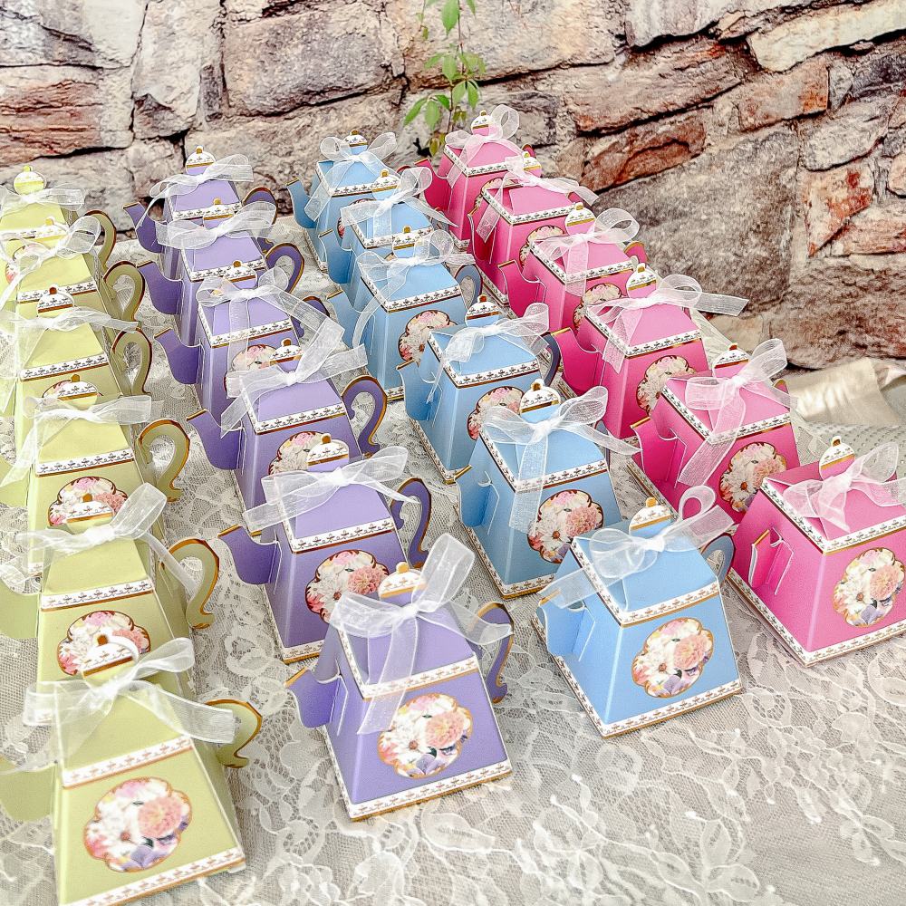 Tea Time Teapot Favor Boxes Set of 24 Assorted Color bridal Shower Tea Party Favors