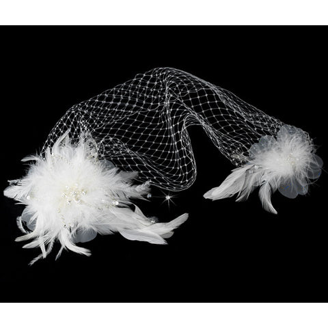 Bridal Cage Veil Feather Accent Clip (White or Ivory)