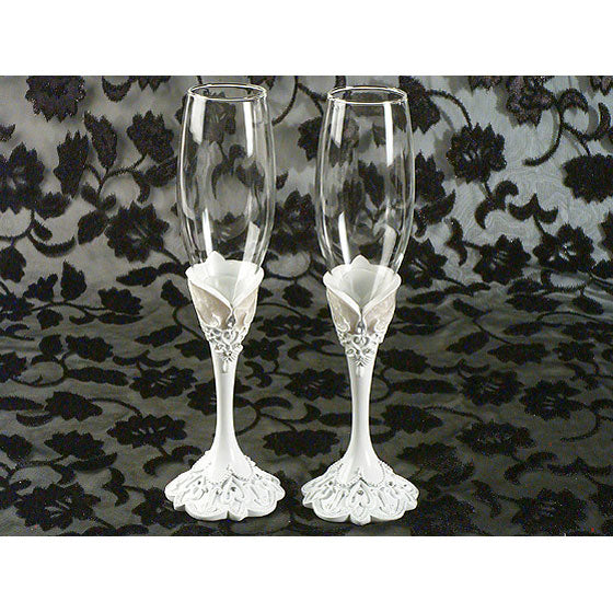 Eleganza Lace Design Toasting Flutes Set Wedding Toasting Glasses Set of 2