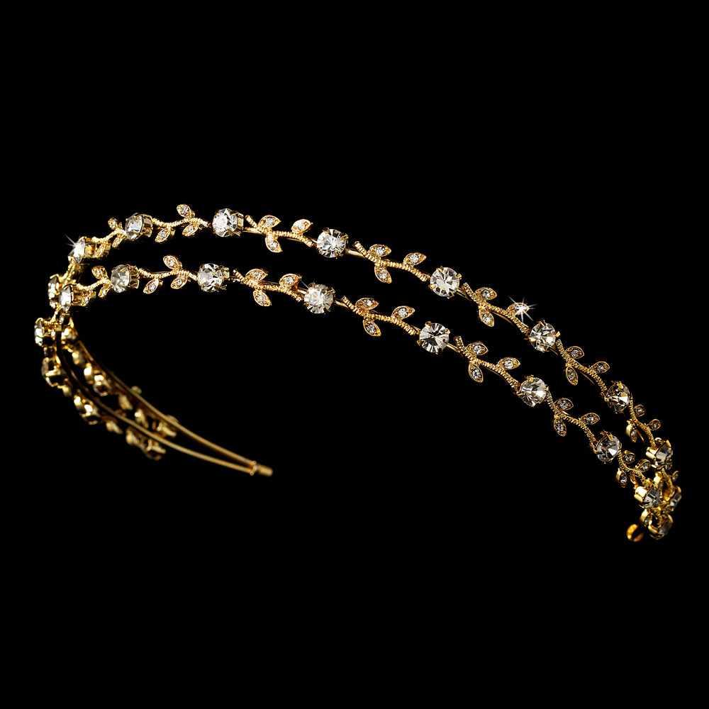 Crystal & Pearl Vine Gold Bridal Tiara Headband