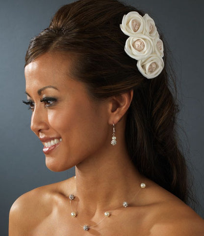 Ivory Roses with Champagne Rum Accent Bridal Comb