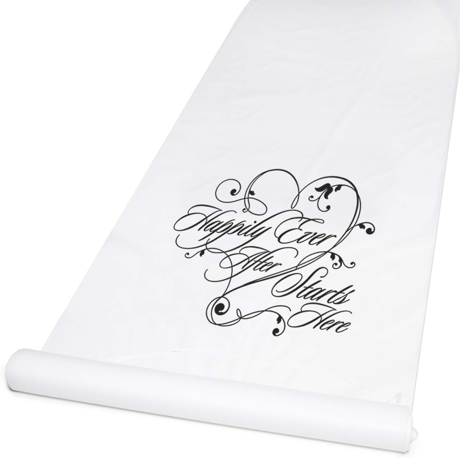 Happily Ever After White Wedding Aisle Runner 100 Feet Long