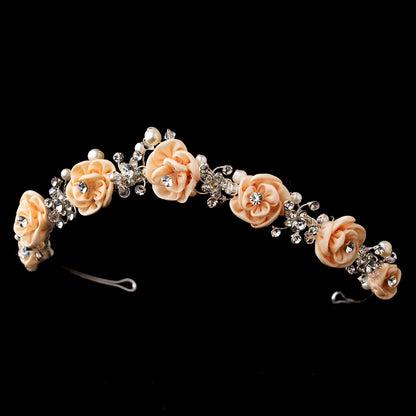 Elegant Ivory Rose & Crystal Bridal Headpiece