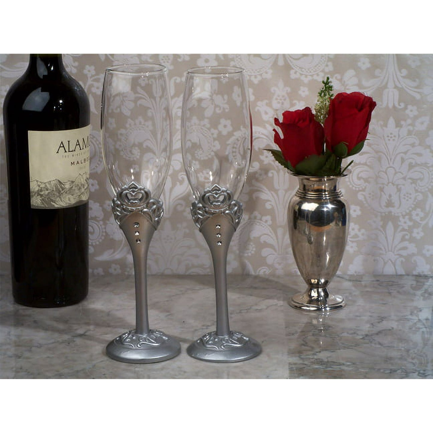 Royal silver stem Toasting Flute Set