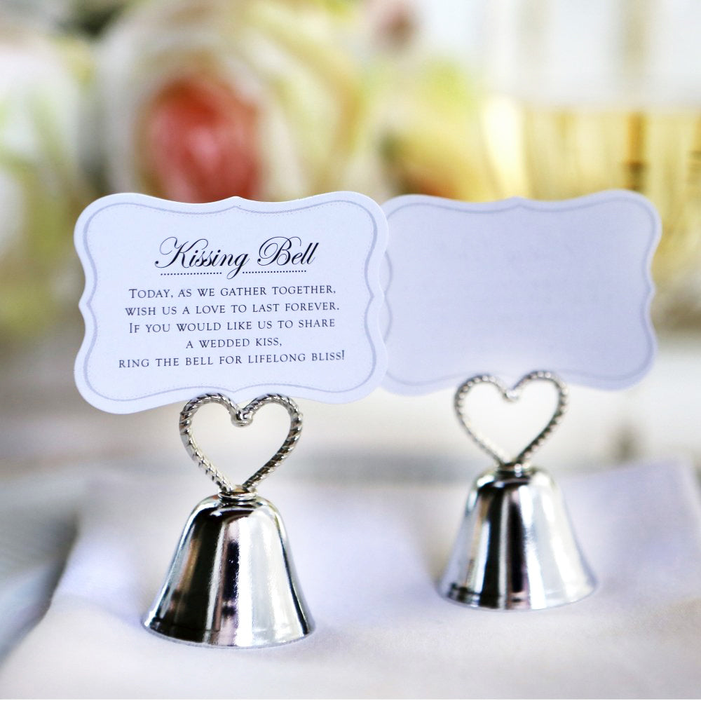 Kissing Bell Place Card Holders Photo Holders Wedding Favors Set of 24 Silver or Gold