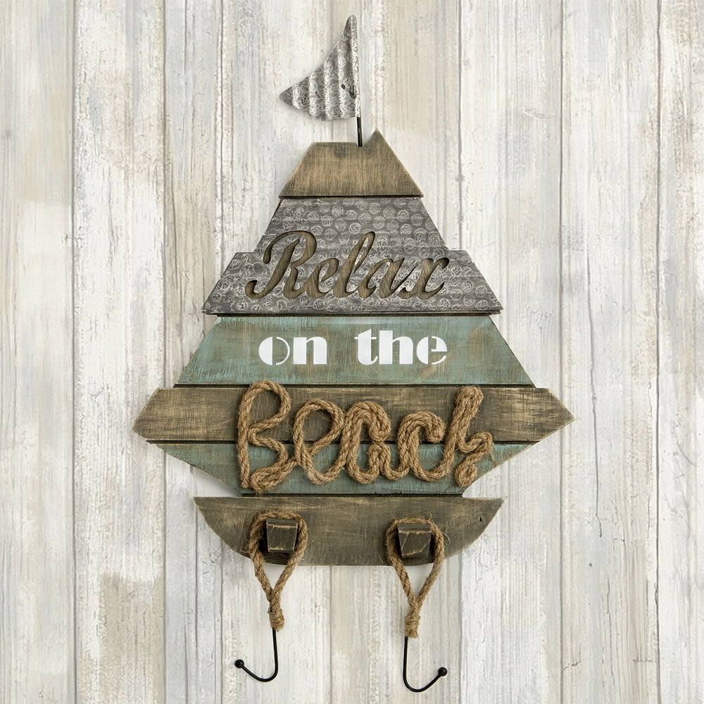 Boat Shaped wall sign - 'Relax on the Beach'