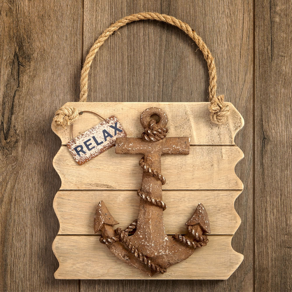 Anchor wall plaque - Relax - distressed wood edge