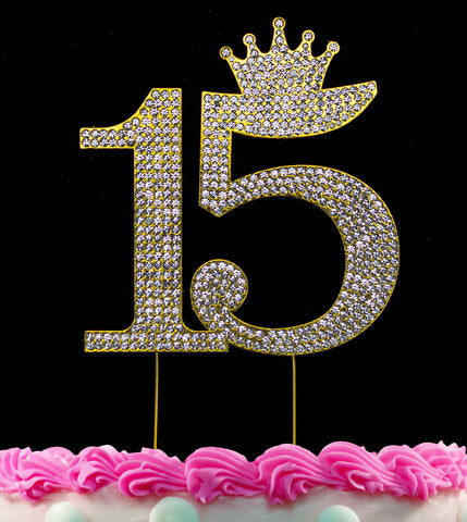 15th Birthday Cake Toppers Quinceanera Cake Topper Princess Crown Caketop Silver or Gold
