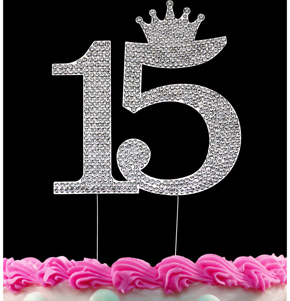 15th Birthday Cake Toppers Quinceanera Cake Topper Princess Crown Caketop Silver or Gold