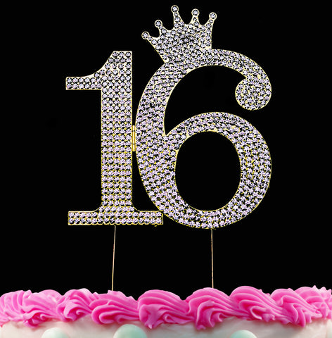 16th Birthday Cake Toppers Sweet 16 Cake Topper Princess Crown Cake Top Silver or Gold