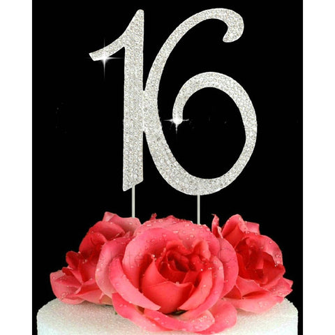 16th Birthday Cake Toppers Number 16 Bling Crystal Cake Topper Silver or Gold